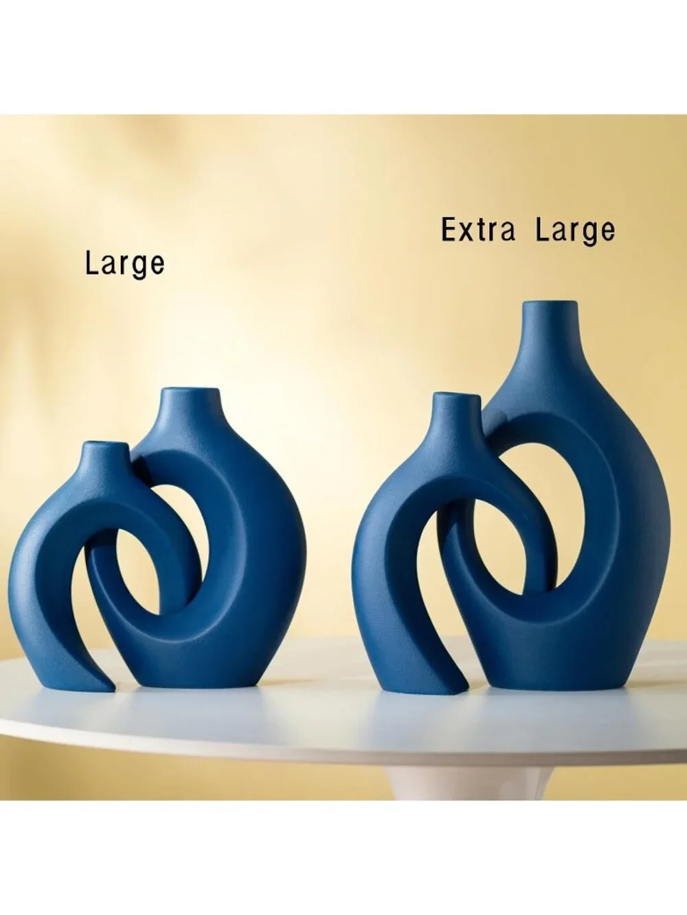 Navy Blue Hollow Ceramic Vase Set Of 2 Boho Tabletop Table Living Room Home Dec